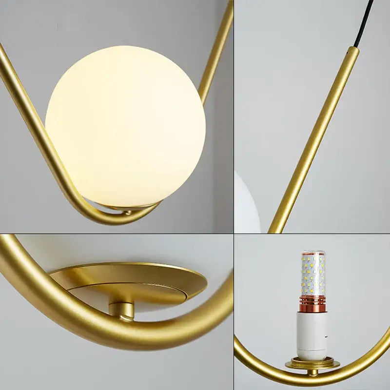 Modern gold & black pendant light dining room spherical glass trio