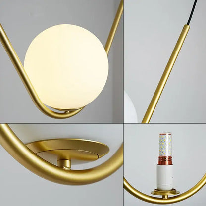 Modern gold & black pendant light dining room spherical glass trio