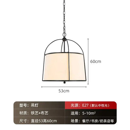 Modern gold & black pendant lights with fabric shades dining room