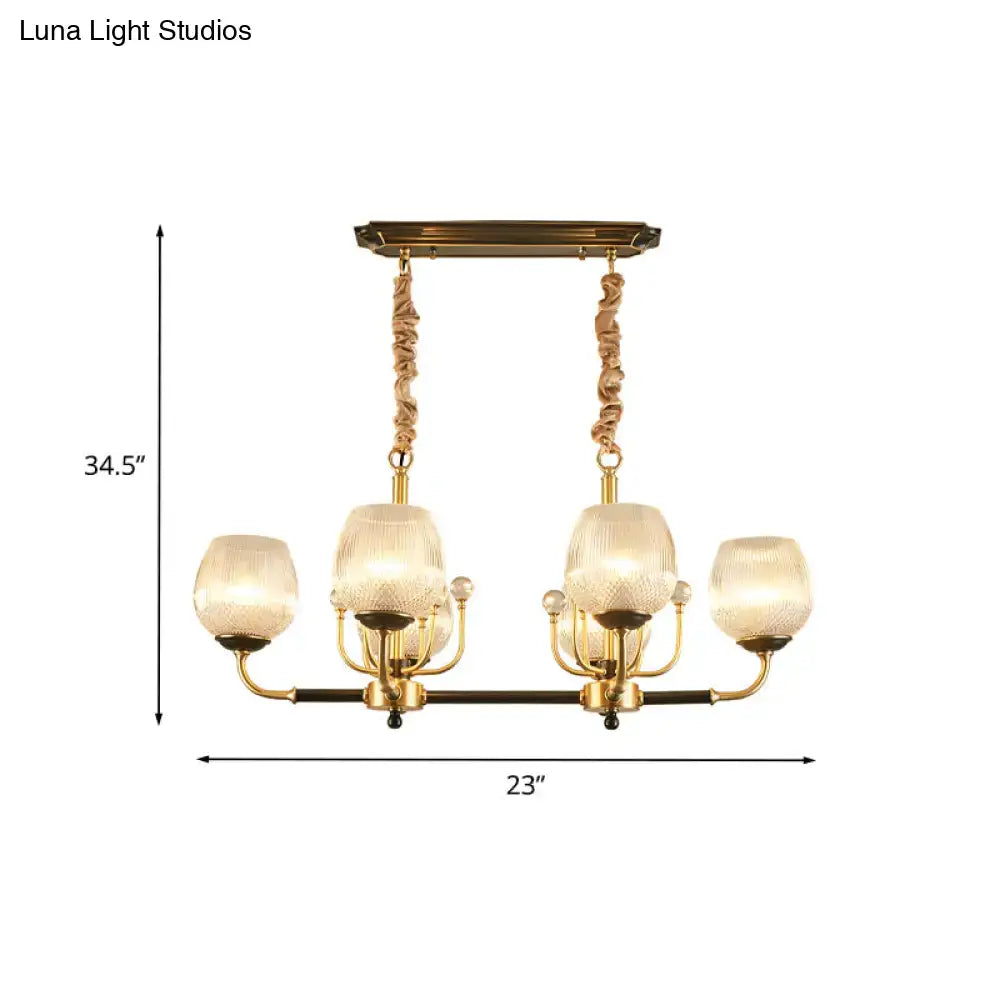 Modern gold & black ribbed glass island chandelier dining room light