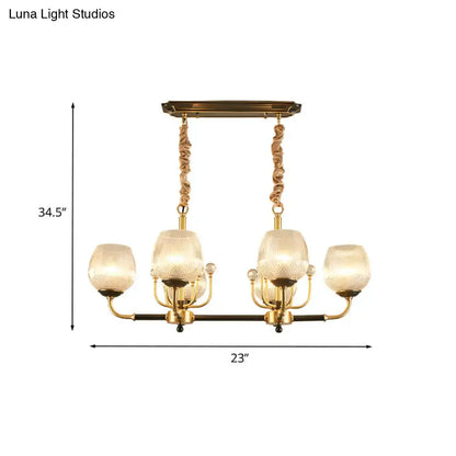 Modern gold & black ribbed glass island chandelier dining room light