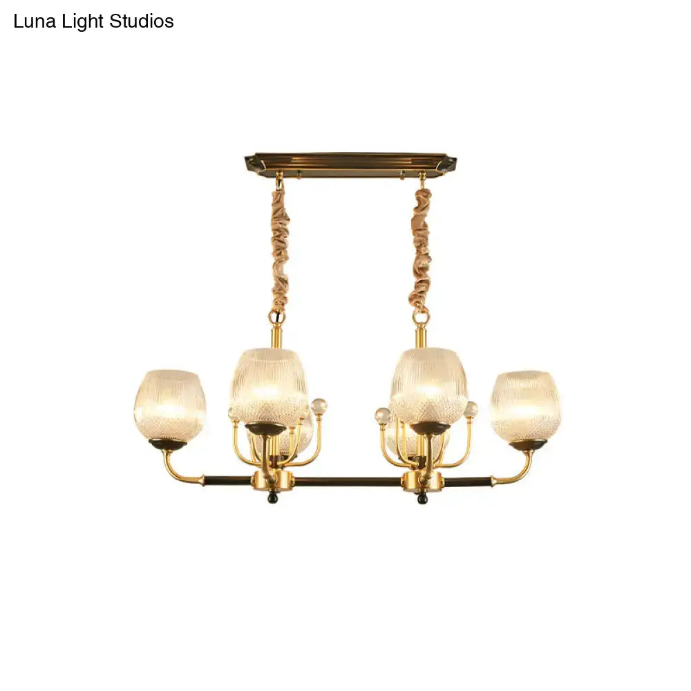 Modern gold & black ribbed glass island chandelier dining room light