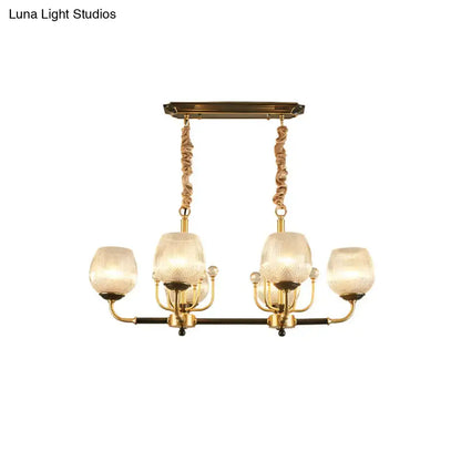 Modern gold & black ribbed glass island chandelier dining room light