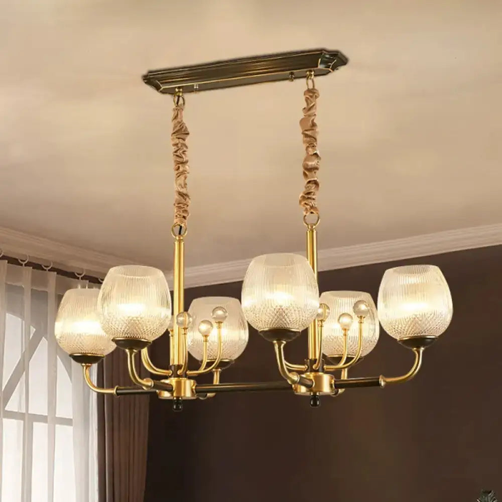 Modern gold & black ribbed glass island chandelier dining room light
