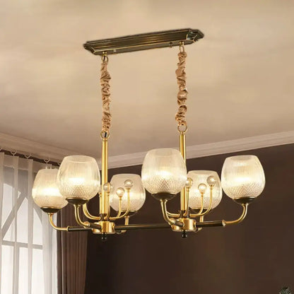 Modern gold & black ribbed glass island chandelier dining room light