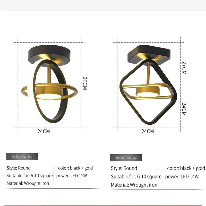 Modern gold & black ring led ceiling light for living room