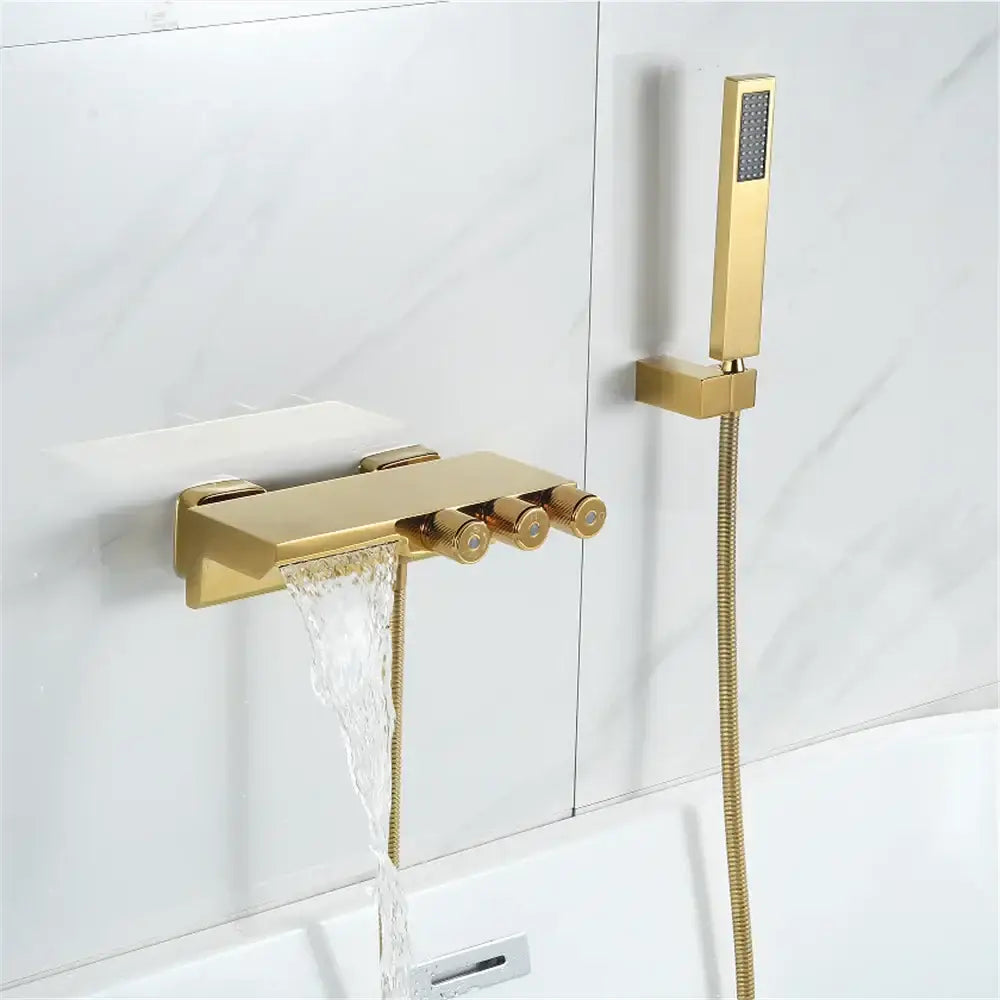 Modern gold & black shower set bathroom waterfall tub mixer