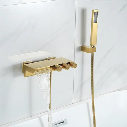 Modern gold & black shower set bathroom waterfall tub mixer
