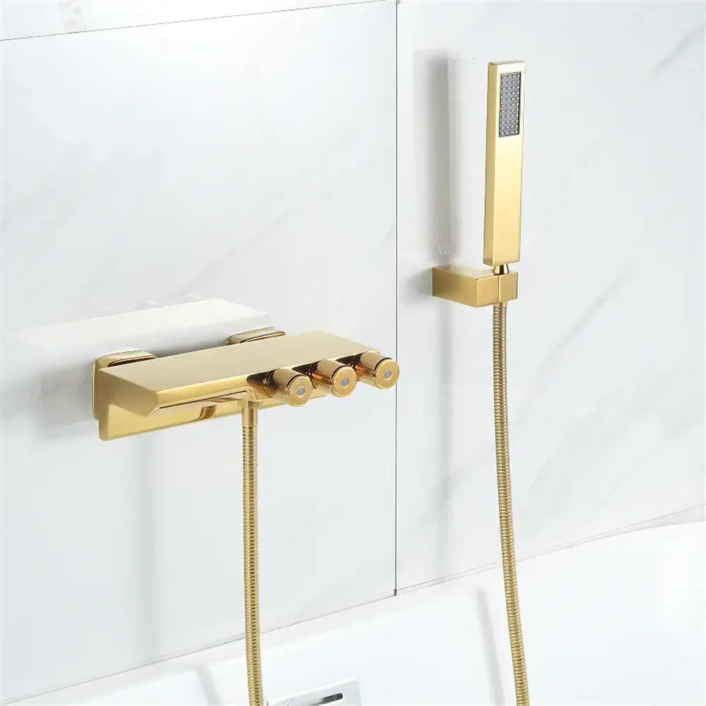 Modern gold & black shower set bathroom waterfall tub mixer