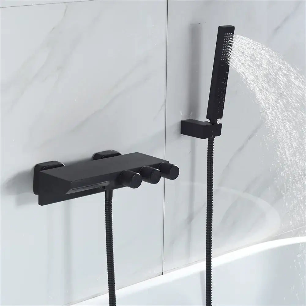 Modern gold & black shower set bathroom waterfall tub mixer