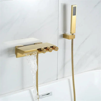 Modern gold & black shower set bathroom waterfall tub mixer
