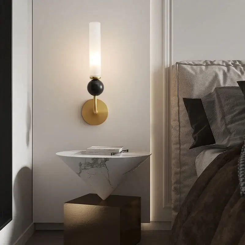 Modern gold & black wall lamp with glass shade living room decor