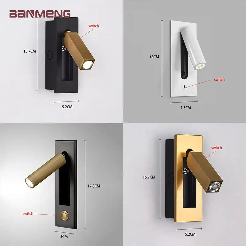 Modern gold black & white led wall lamp bedroom reading light
