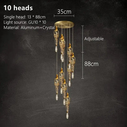 Modern gold branch art cage crystal chandelier dining room light
