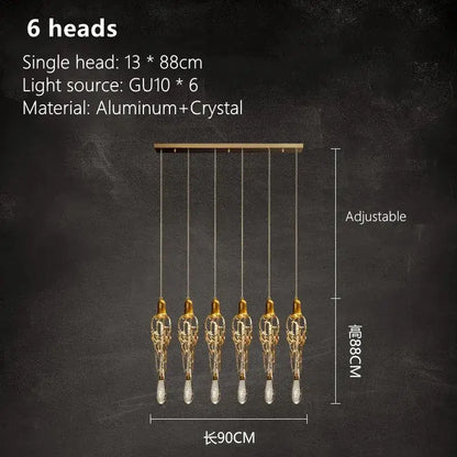 Modern gold branch art cage crystal chandelier dining room light