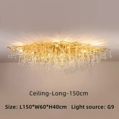 Modern gold branch crystal ceiling chandelier living room light