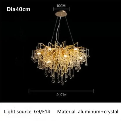 Modern gold branch crystal ceiling chandelier living room light