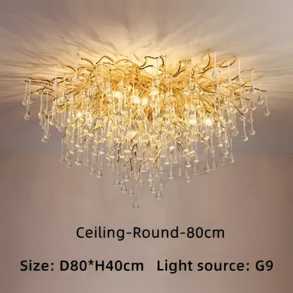 Modern gold branch crystal ceiling chandelier living room light