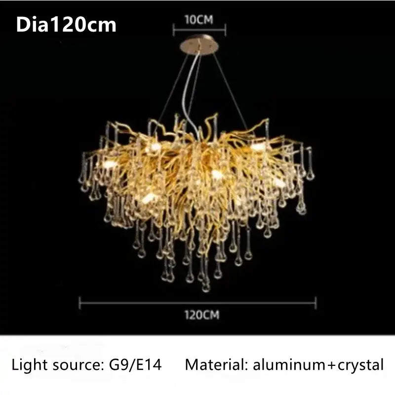 Modern gold branch crystal ceiling chandelier living room light