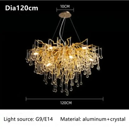 Modern gold branch crystal ceiling chandelier living room light