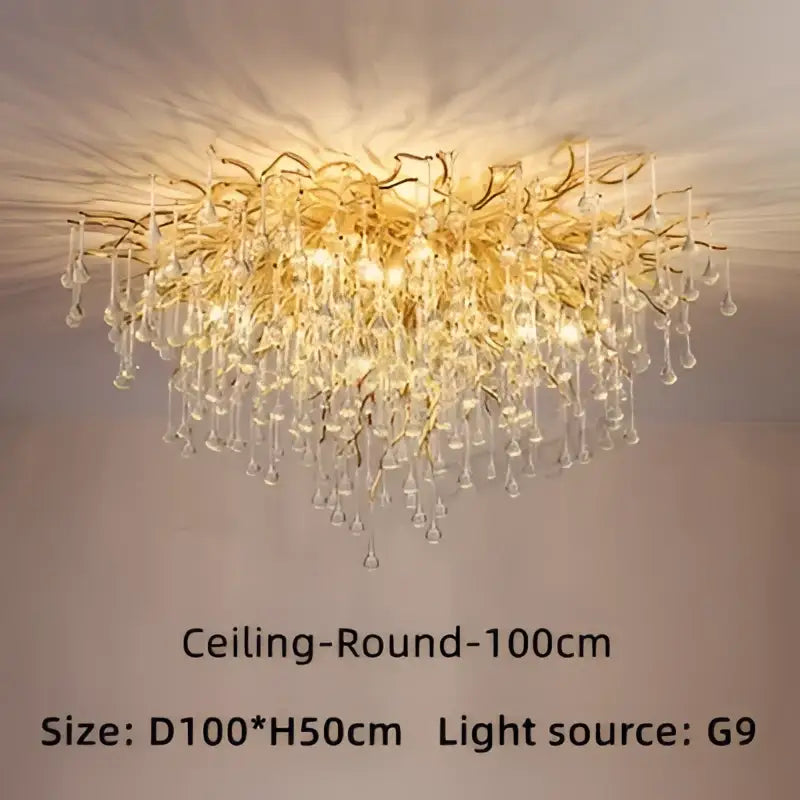 Modern gold branch crystal ceiling chandelier living room light