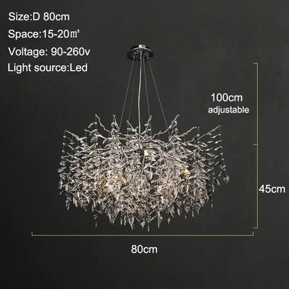 Modern gold branch crystal chandelier dining room led light