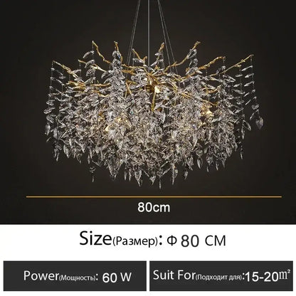 Modern gold branch crystal chandelier dining room led light