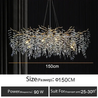 Modern gold branch crystal chandelier dining room led light