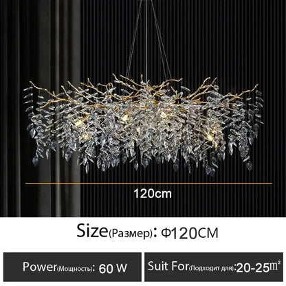 Modern gold branch crystal chandelier dining room led light