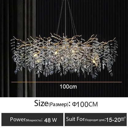 Modern gold branch crystal chandelier dining room led light