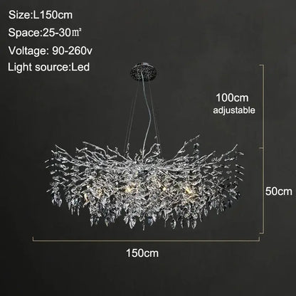 Modern gold branch crystal chandelier dining room led light