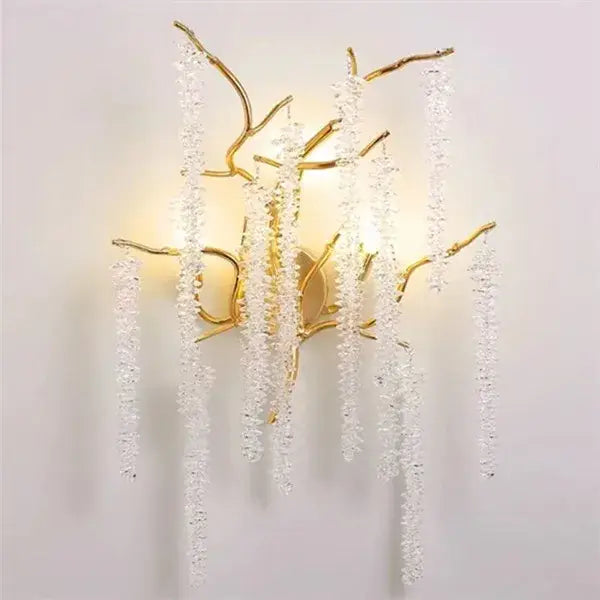 Modern gold branch crystal led wall light for living room
