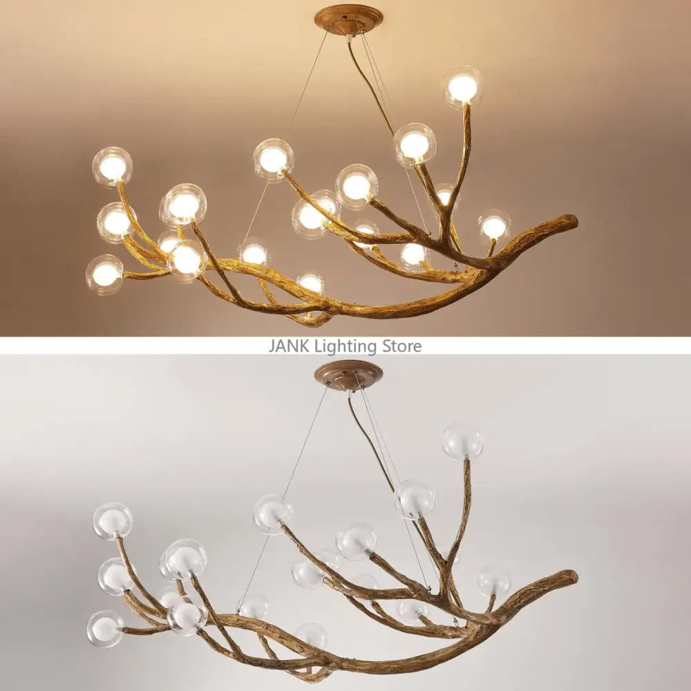 Modern gold branch glass bubble resin pendant light dining room
