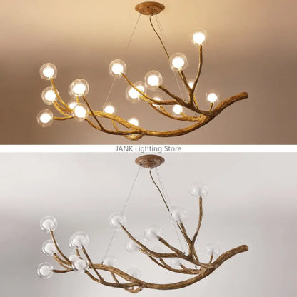 Modern gold branch glass bubble resin pendant light dining room