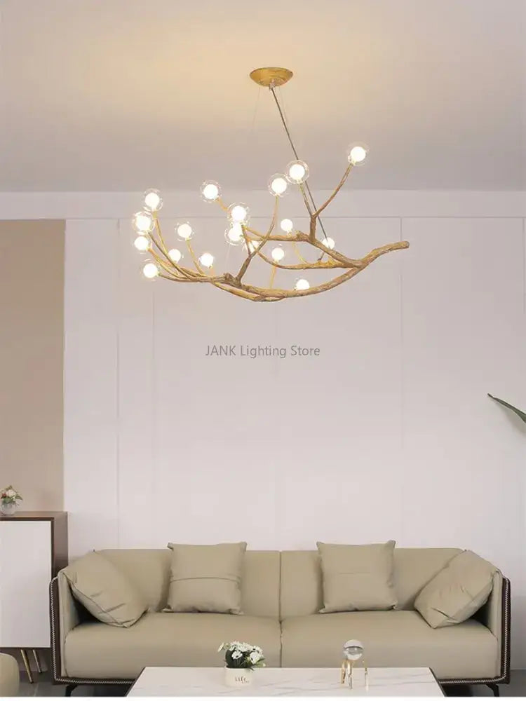 Modern gold branch glass bubble resin pendant light dining room