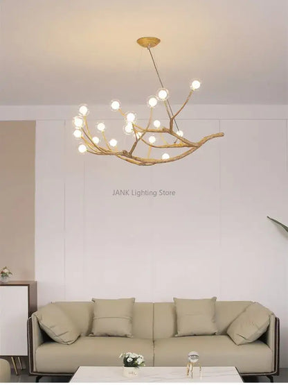 Modern gold branch glass bubble resin pendant light dining room