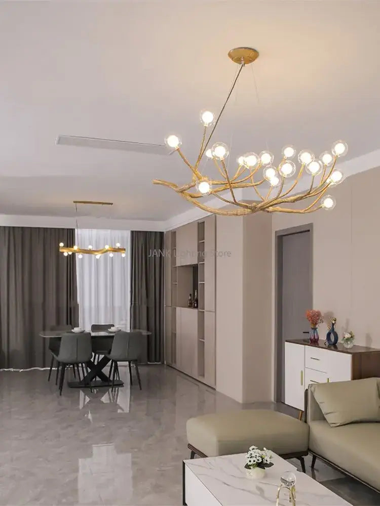 Modern gold branch glass bubble resin pendant light dining room