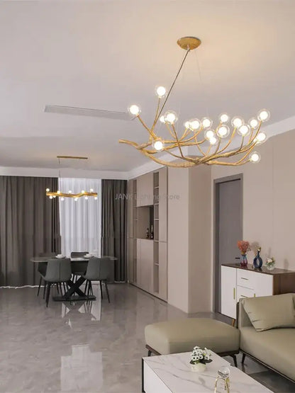 Modern gold branch glass bubble resin pendant light dining room