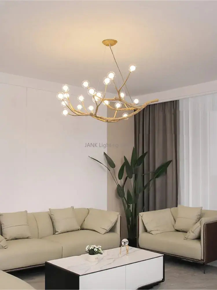 Modern gold branch glass bubble resin pendant light dining room