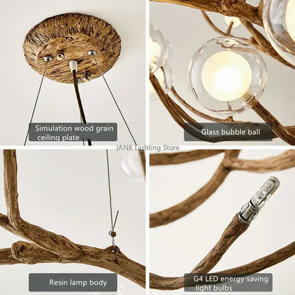 Modern gold branch glass bubble resin pendant light dining room