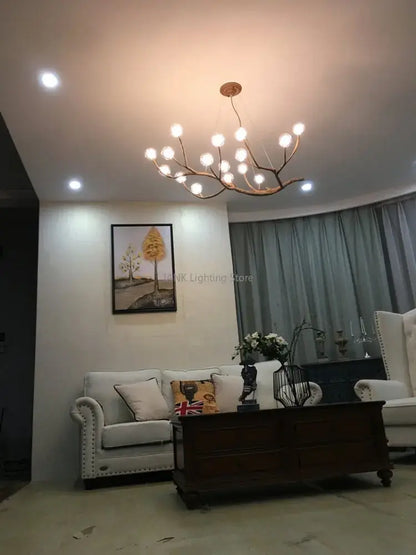 Modern gold branch glass bubble resin pendant light dining room