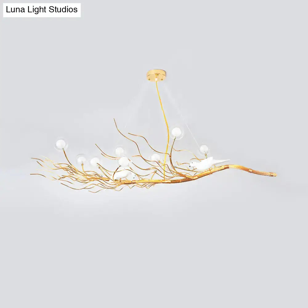 Modern gold branch pendant light with birds for dining room