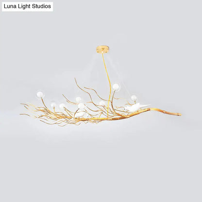 Modern gold branch pendant light with birds for dining room