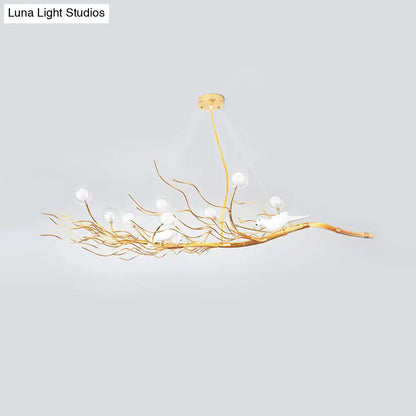 Modern gold branch pendant light with birds for dining room