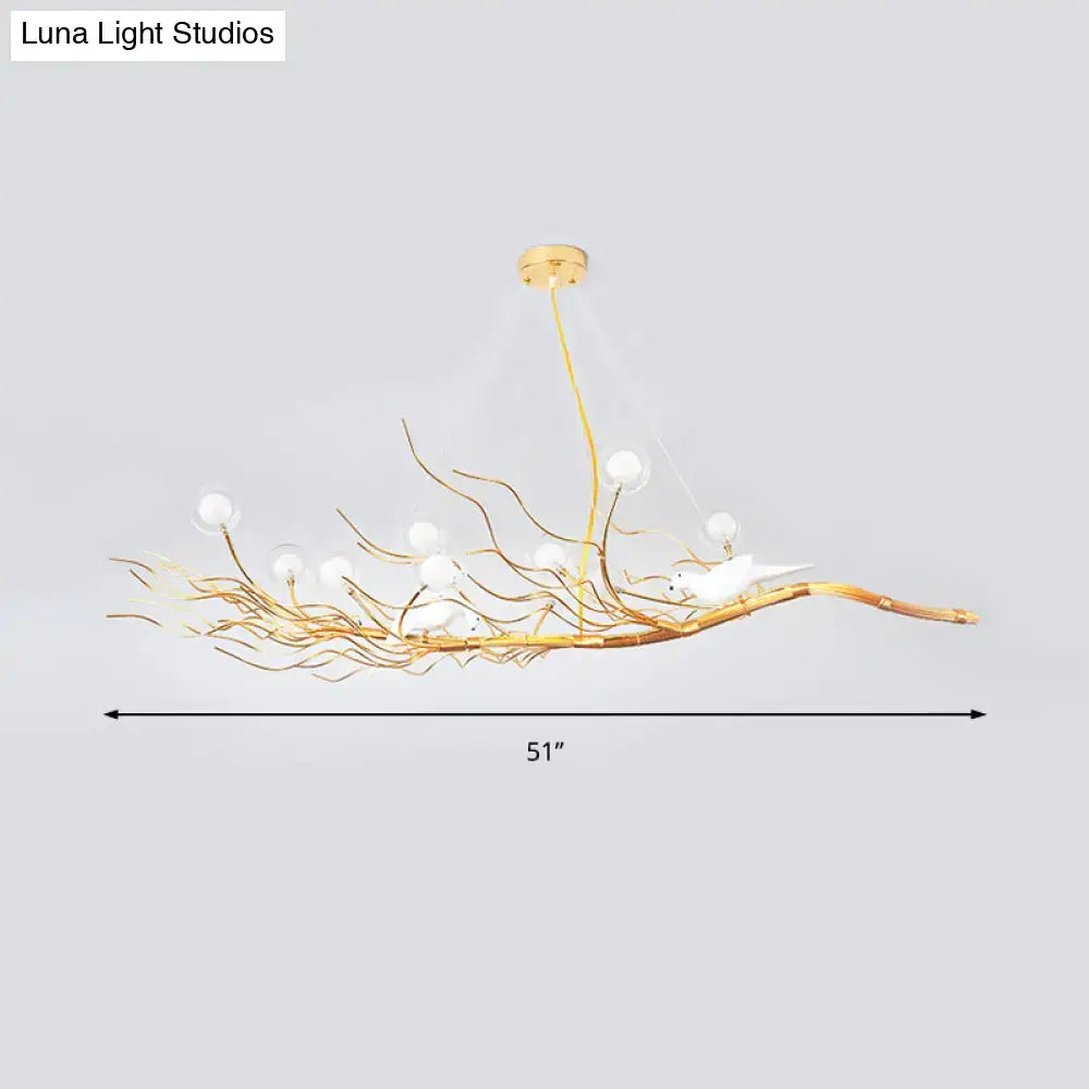 Modern gold branch pendant light with birds for dining room