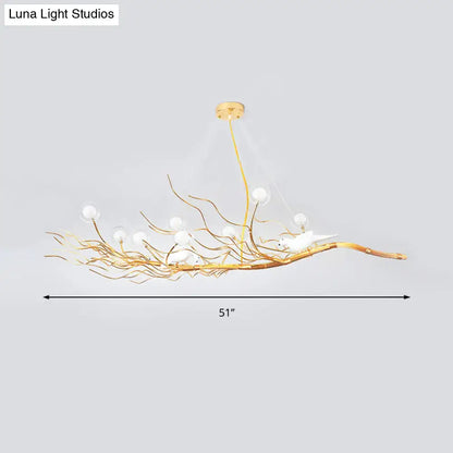 Modern gold branch pendant light with birds for dining room
