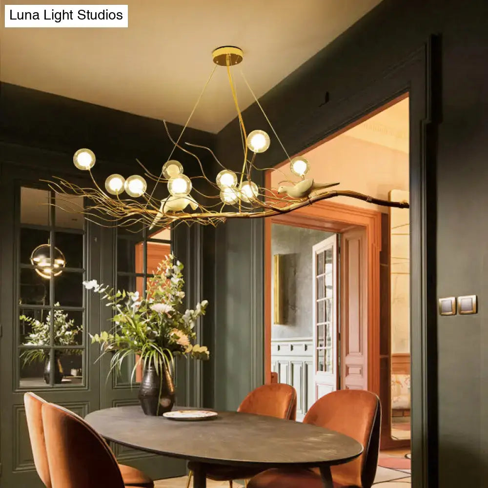 Modern gold branch pendant light with birds for dining room