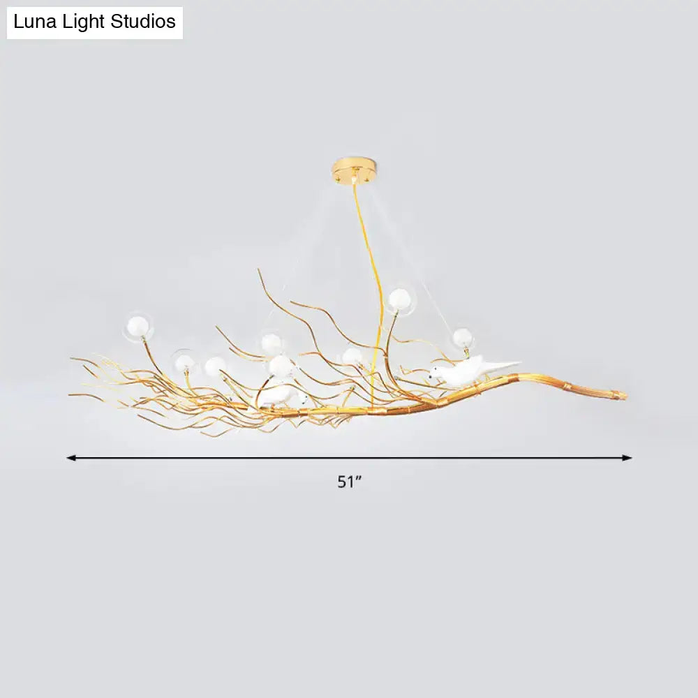 Modern gold branch pendant light with birds for dining room