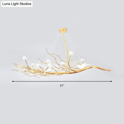 Modern gold branch pendant light with birds for dining room
