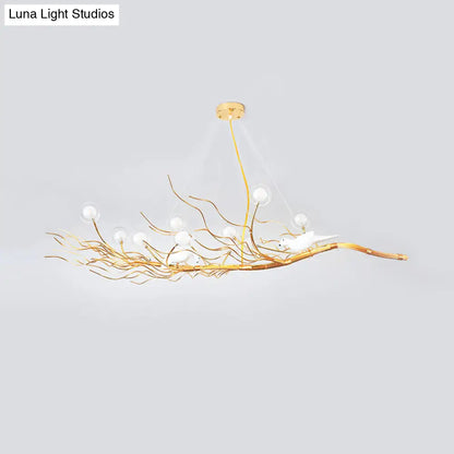 DecorBites™ Modern Gold Branch Pendant Light with Clear Glass Island Lamp - 10-Light Design with Birds - Ideal for Dining Room